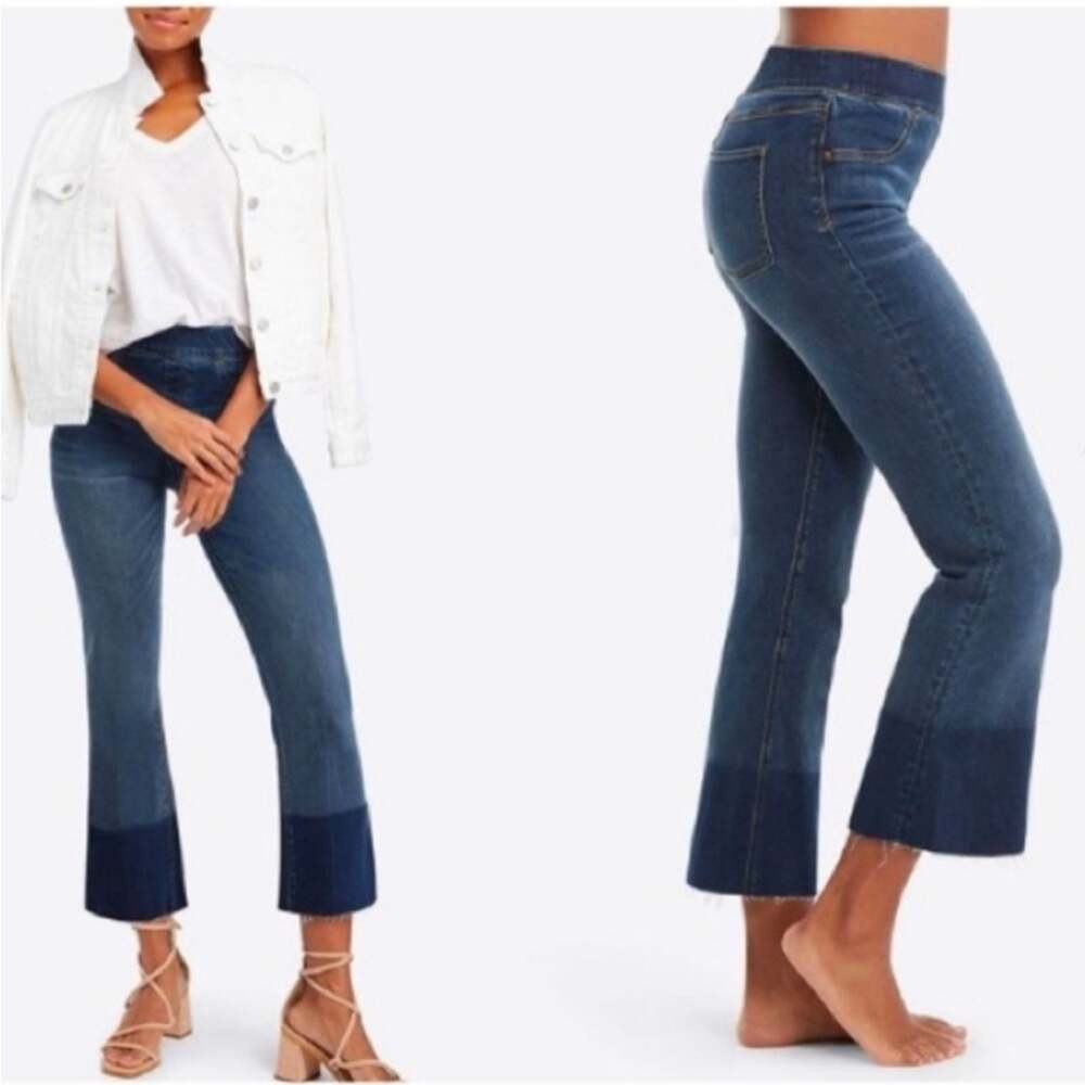Spanx Cropped Flare Jean Raw Hem Medium Wash Size Small Denim